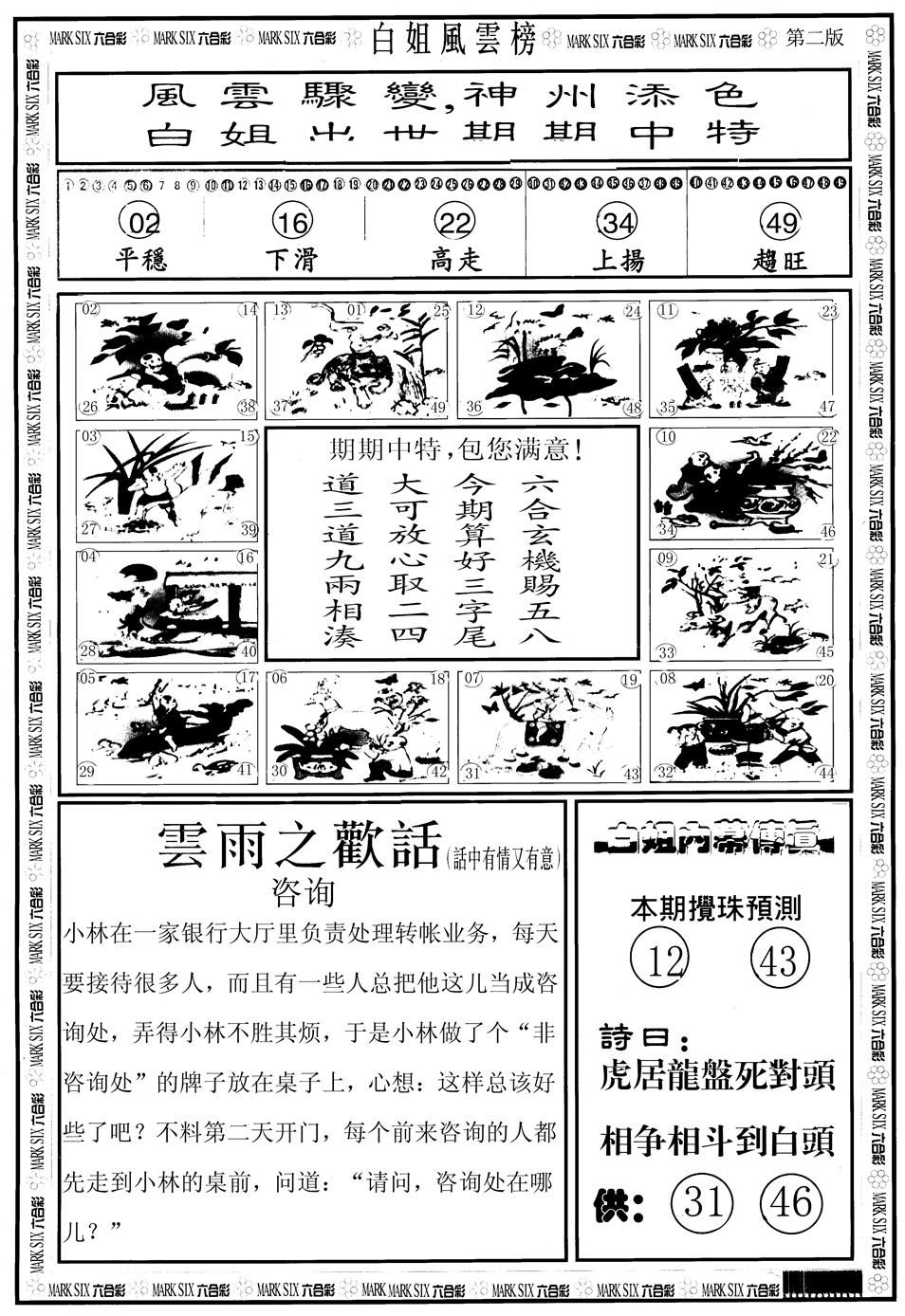 六合彩095期另版白姐风云榜B(黑白)