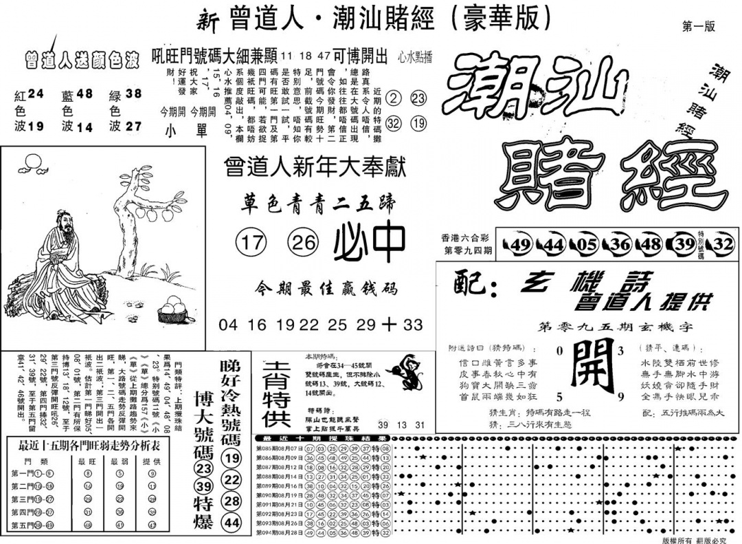 六合彩095期另潮汕赌经濠华版A(黑白)