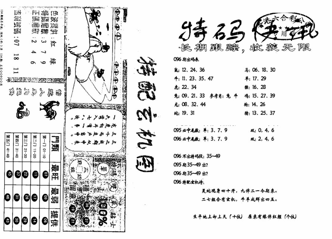 六合彩096期特快快讯+玄机图(新)(黑白)