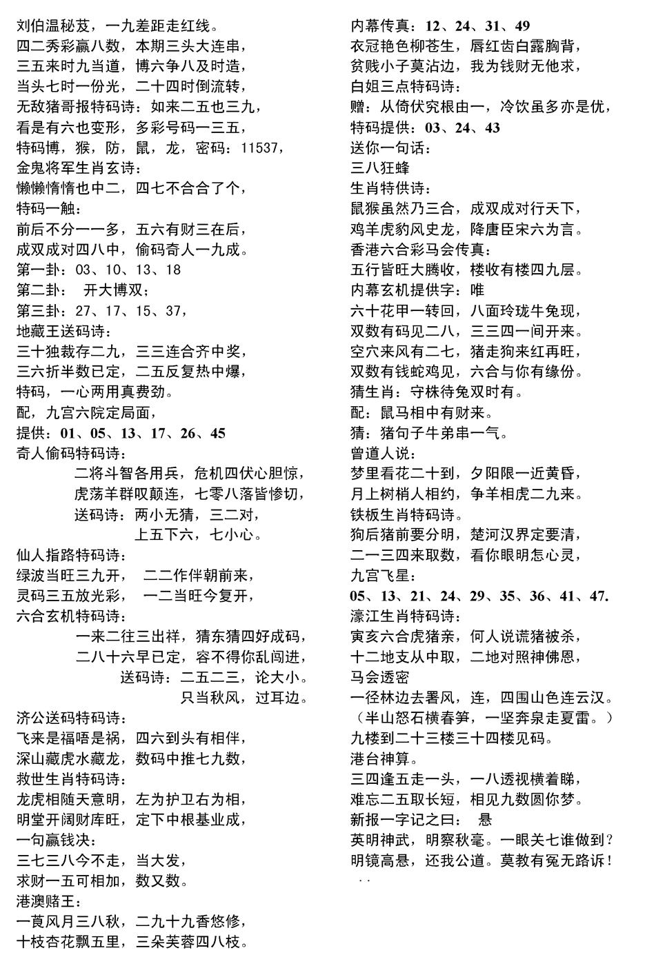 六合彩097期当日电脑综合资料D(黑白)