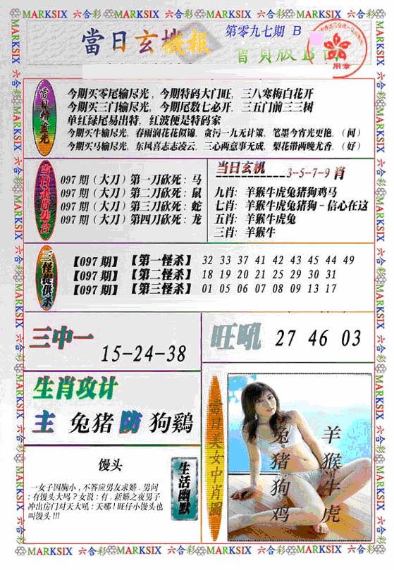 六合彩097期当日特码玄机B(新)(黑白)