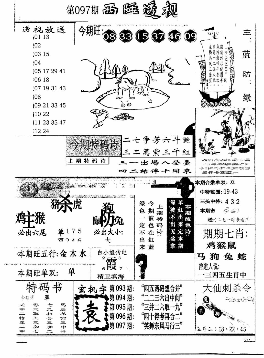 六合彩097期广东西陲透视(新报)(黑白)