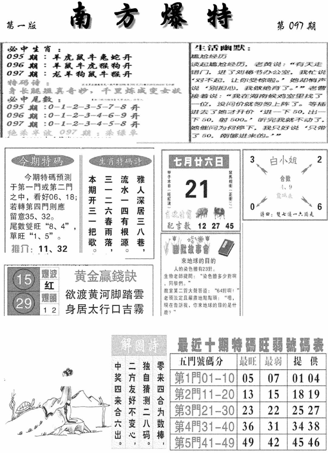 六合彩097期南方爆特A(新图)(黑白)