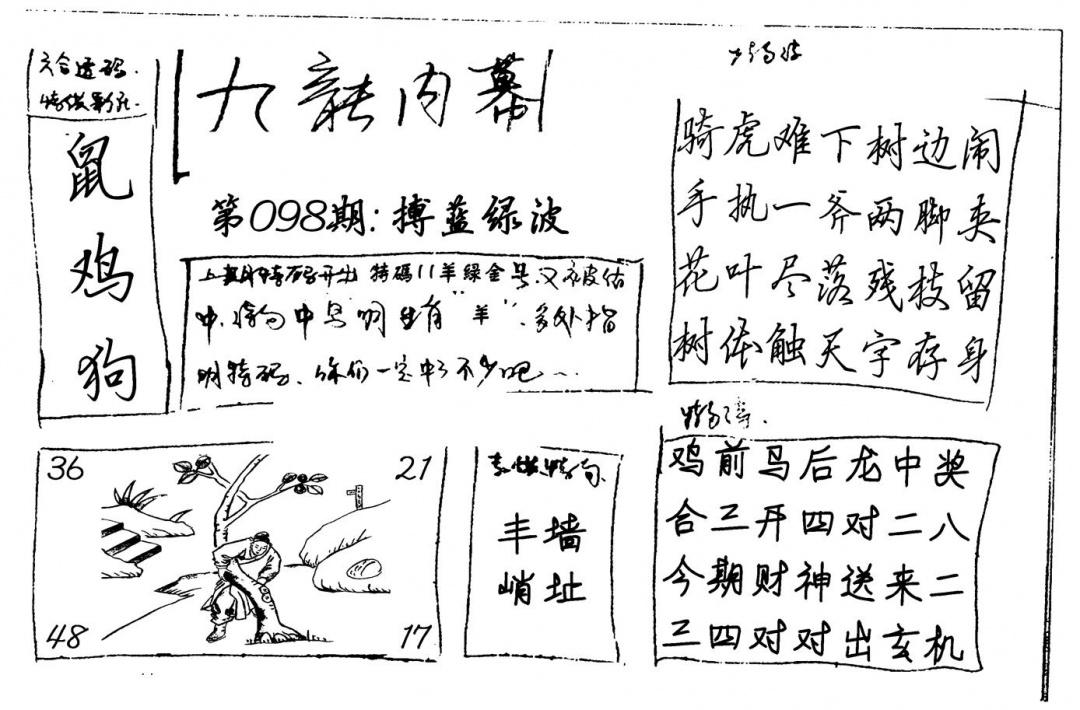 六合彩098期九龙内幕(新图)手写(黑白)