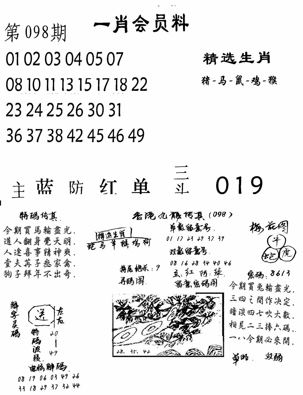 六合彩098期一肖会员料(黑白)