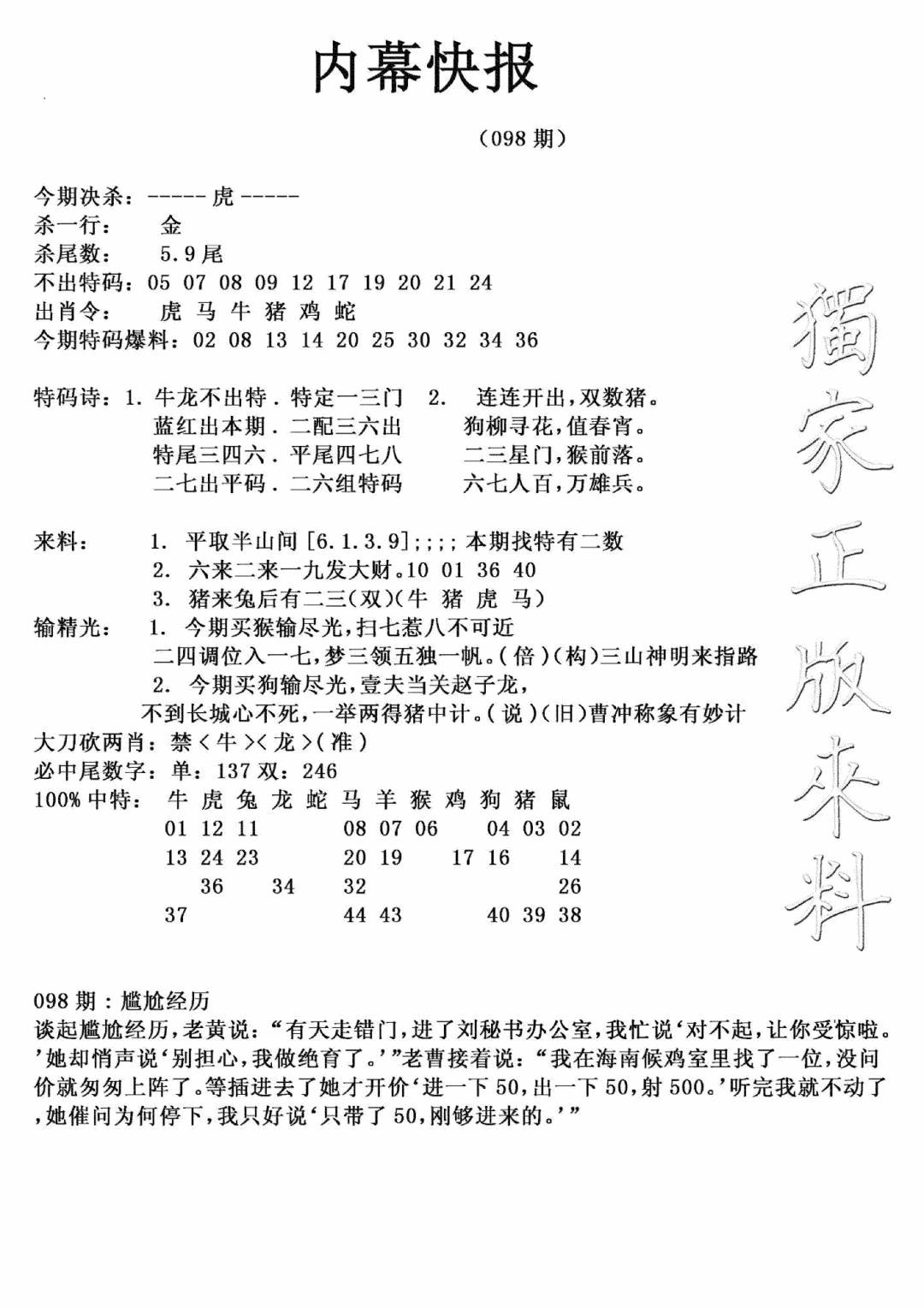 六合彩098期内幕快报(新图)(黑白)