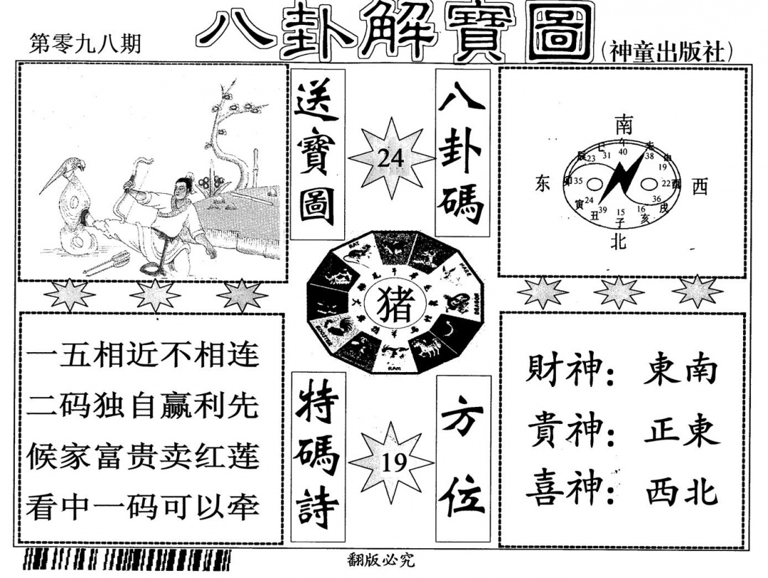 六合彩098期八卦解宝图(黑白)