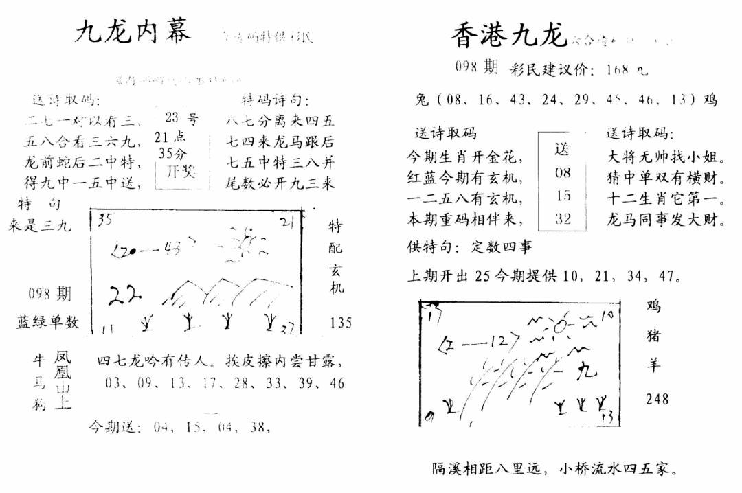 六合彩098期九龙内幕-开奖报(早图)(黑白)
