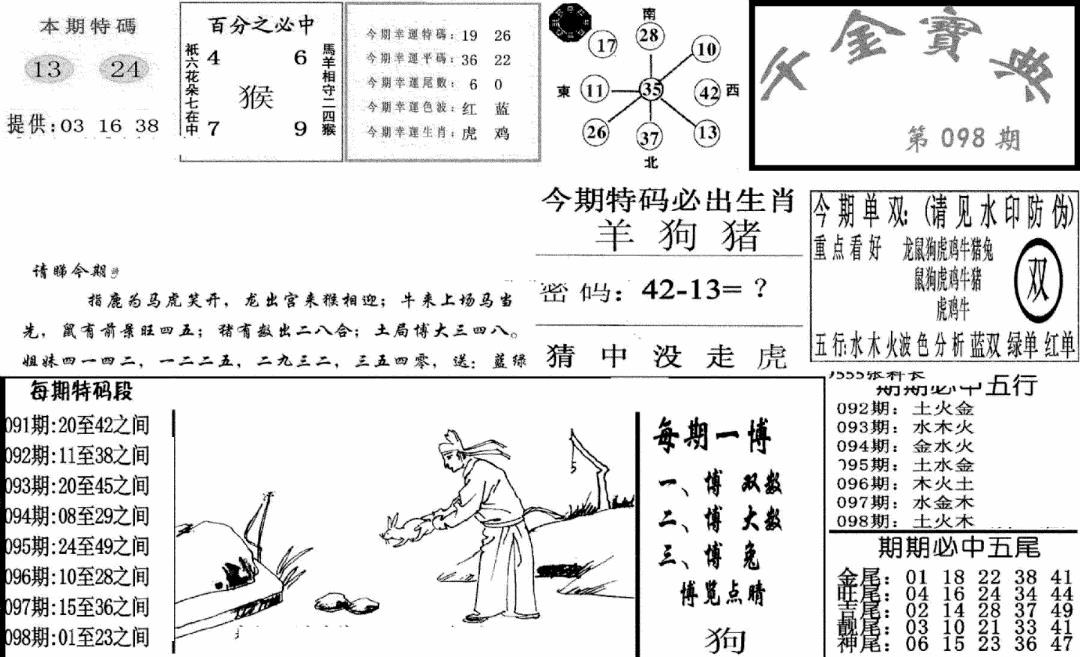 六合彩098期千金宝典(新图)(黑白)