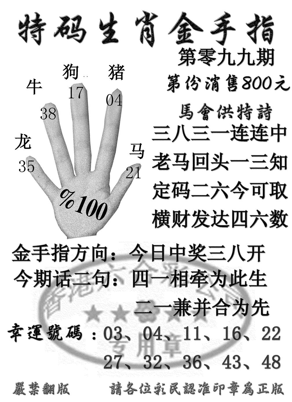 六合彩099期特码金手指(黑白)