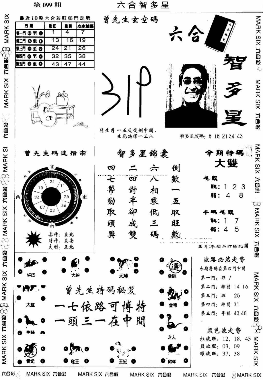 六合彩099期另六合智多星(早图)(黑白)