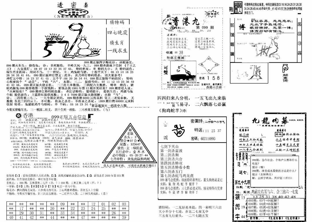 六合彩099期另新透密数B(新)(黑白)