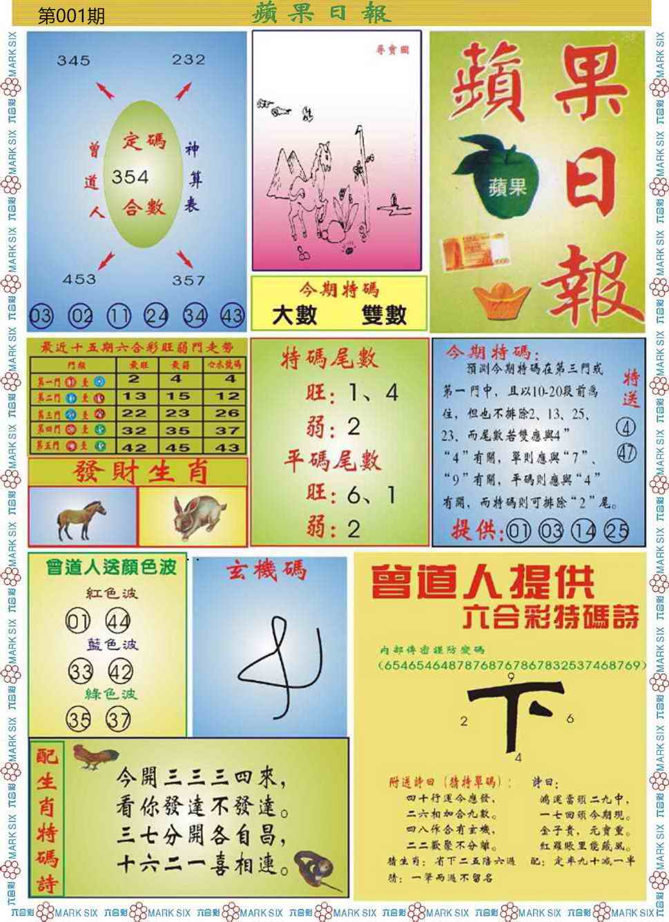 六合彩001期青苹果日报