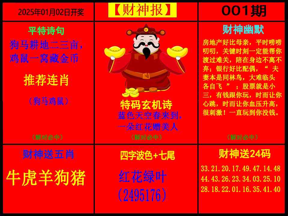 六合彩001期财神报