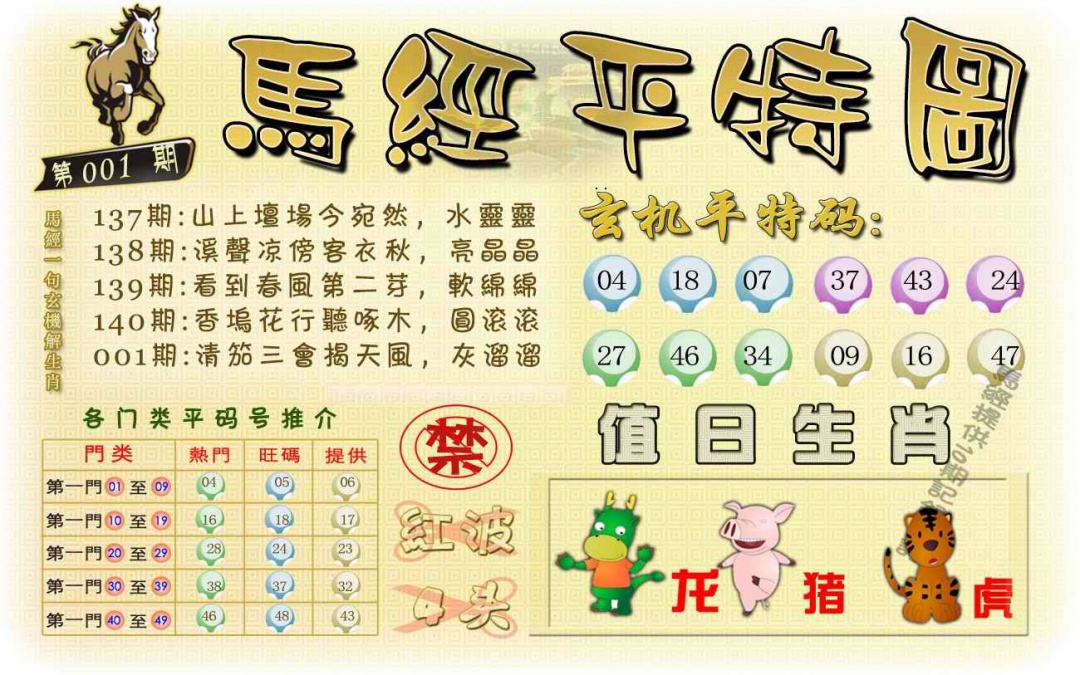 六合彩001期马经平特图（荐）