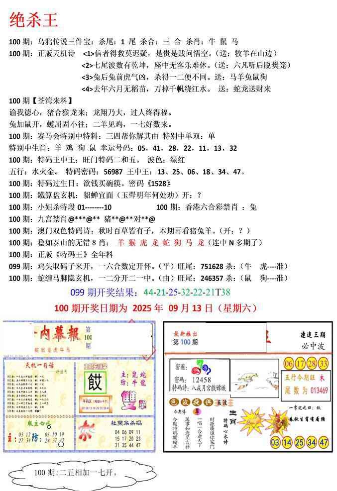 六合彩100期蓝天报(绝杀王)