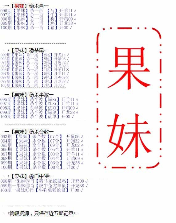 六合彩100期果妹心水