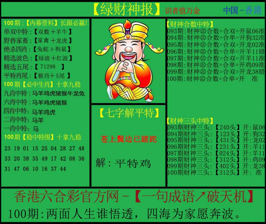 六合彩100期绿财神