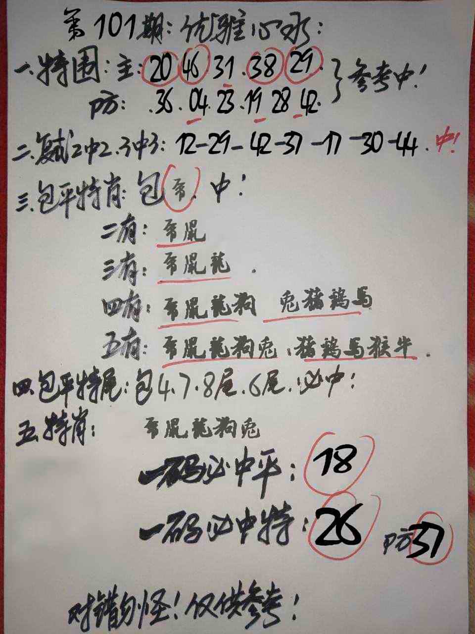 六合彩101期优雅心水