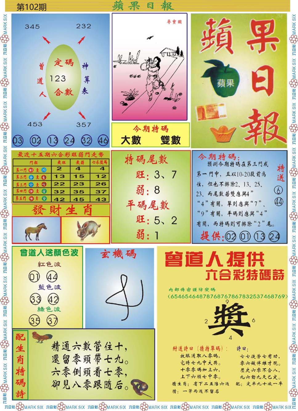 六合彩102期青苹果日报
