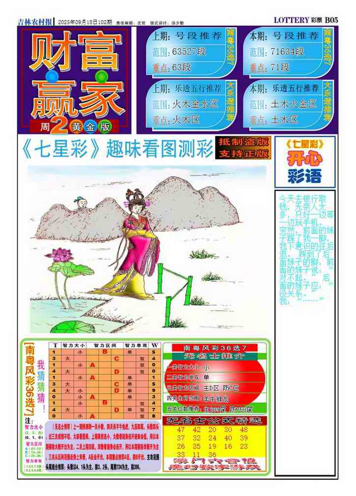 六合彩102期财富赢家（七星彩）