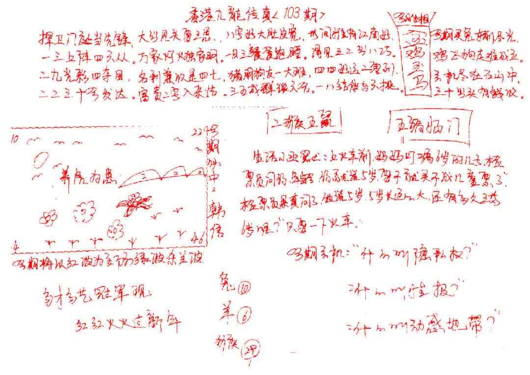 六合彩103期九龙传真(手写)