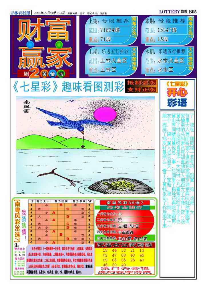 六合彩103期财富赢家（七星彩）