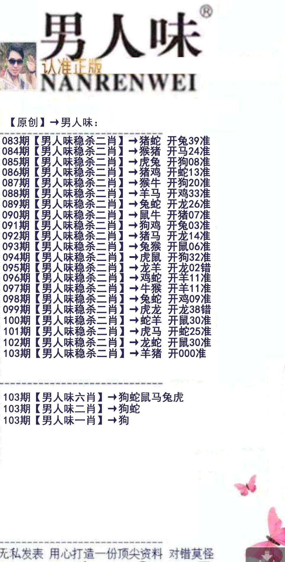 六合彩103期男人味