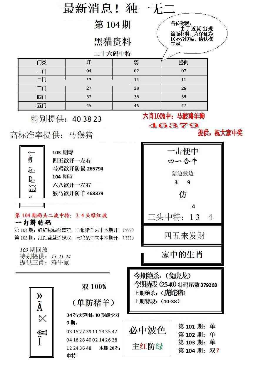 六合彩104期独一无二