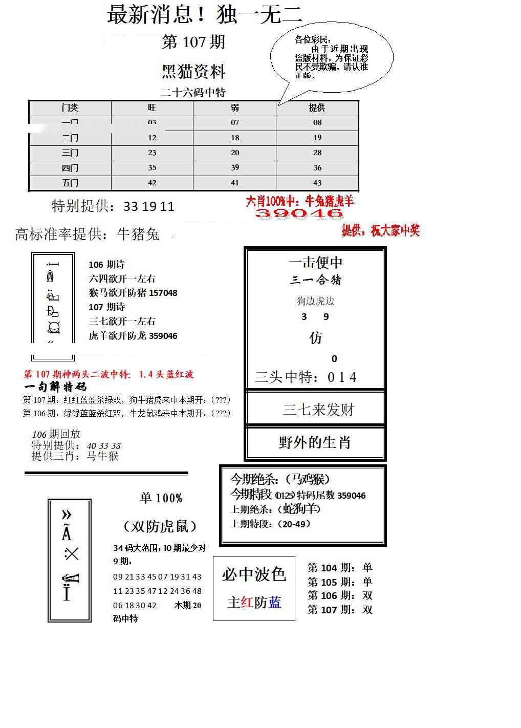 六合彩107期独一无二