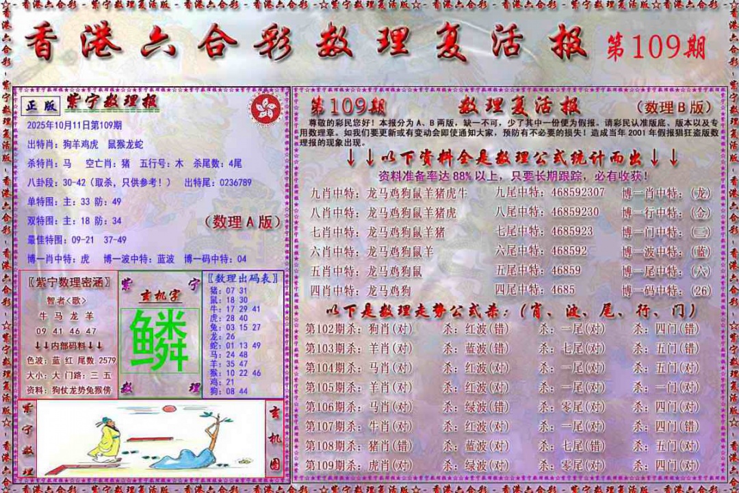 六合彩109期数理复活报