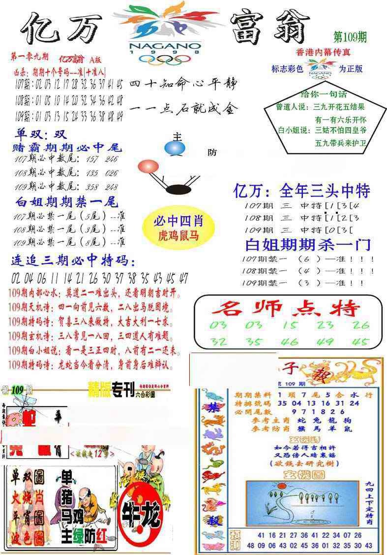 六合彩109期亿万富翁A