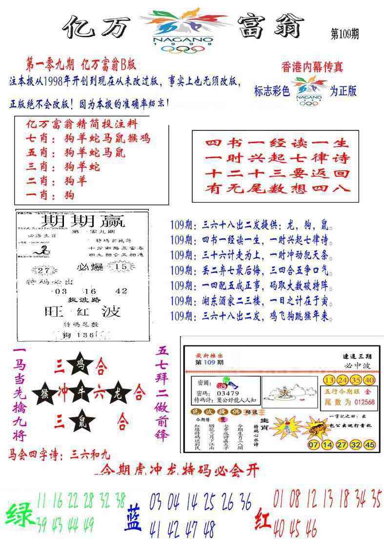 六合彩109期亿万富翁B
