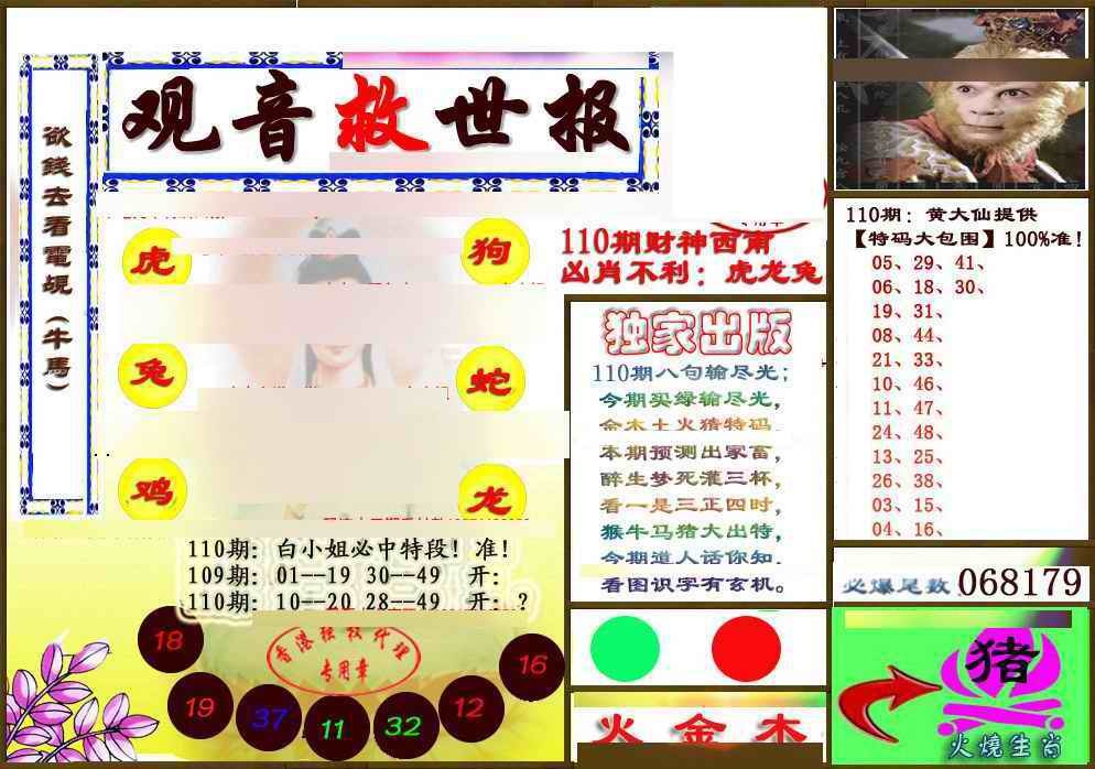 六合彩110期(另版)观音救世密报