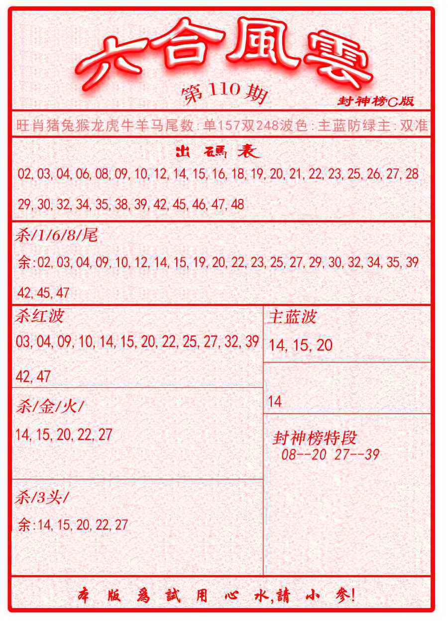 六合彩110期六合风云B面