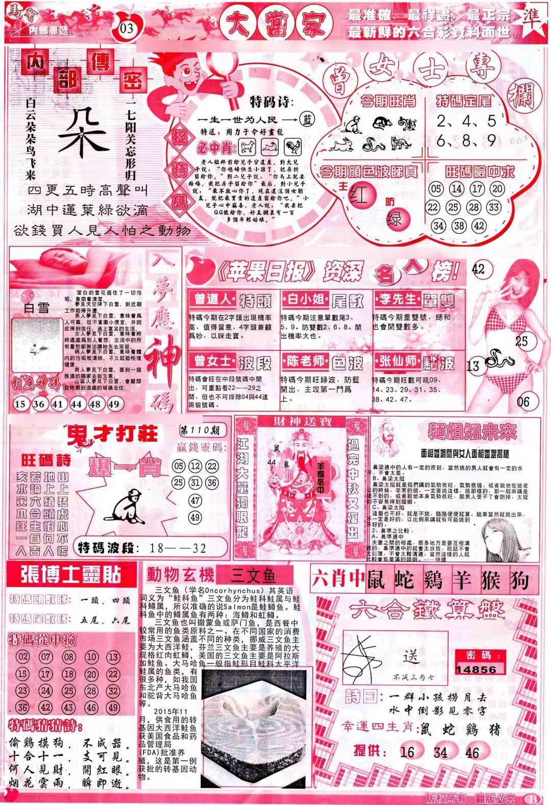 六合彩110期彩卷后庄B(保证香港版)