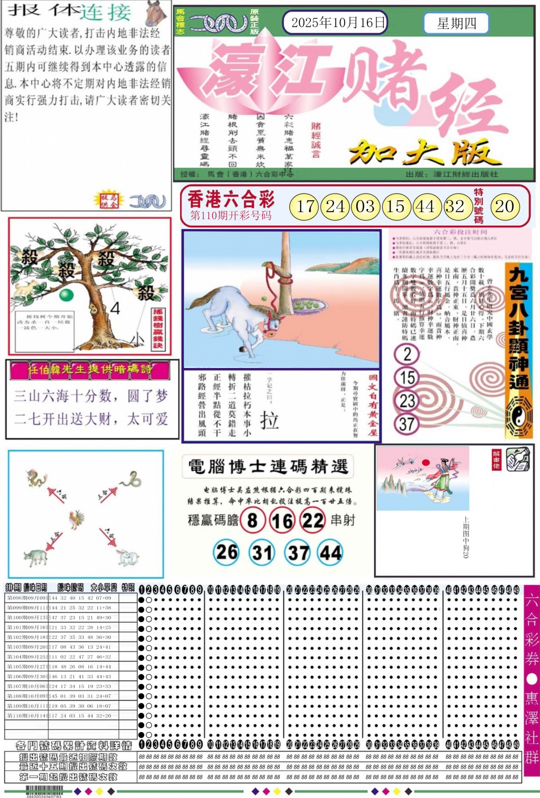 六合彩111期濠江赌经A加大版