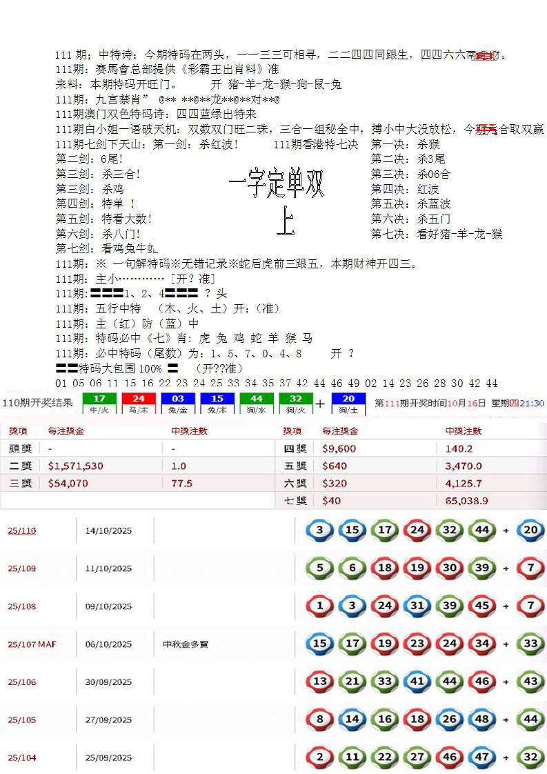 六合彩111期特新五鬼B