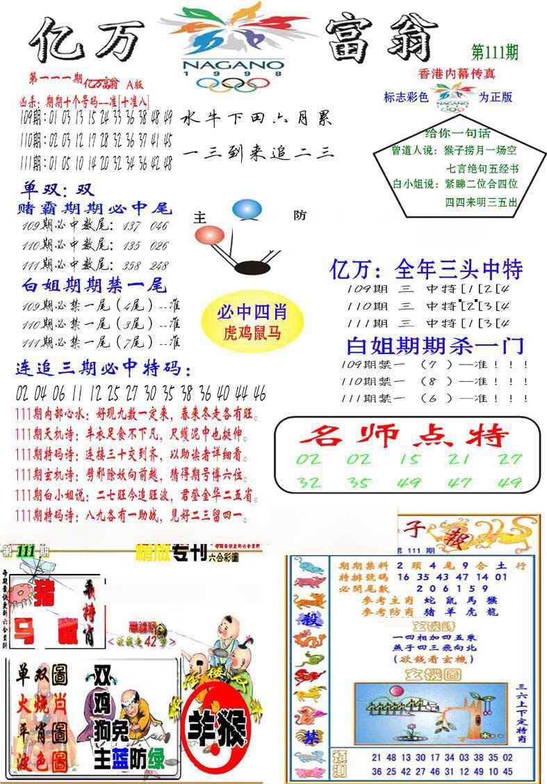 六合彩111期亿万富翁A