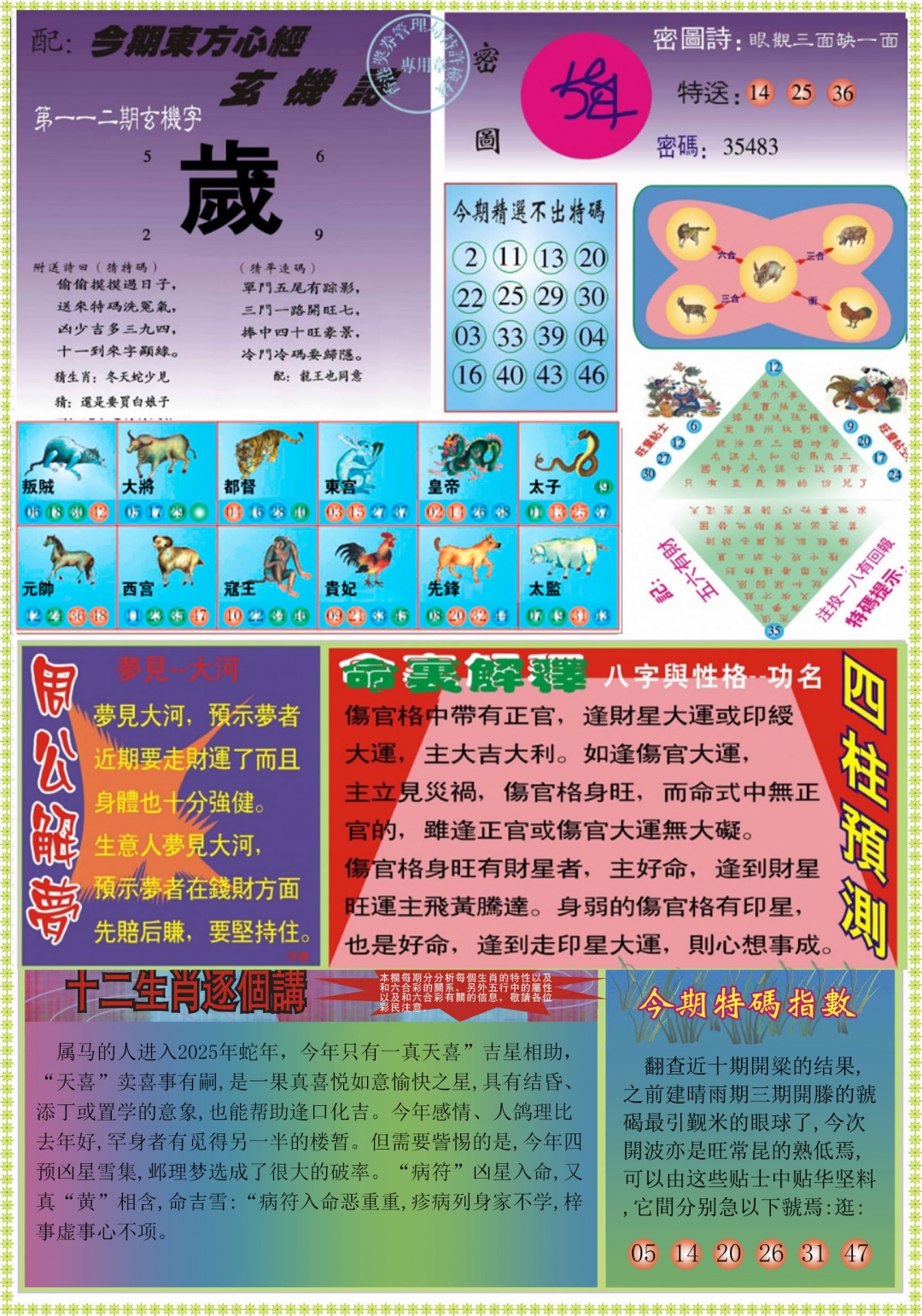 六合彩112期东方心经B