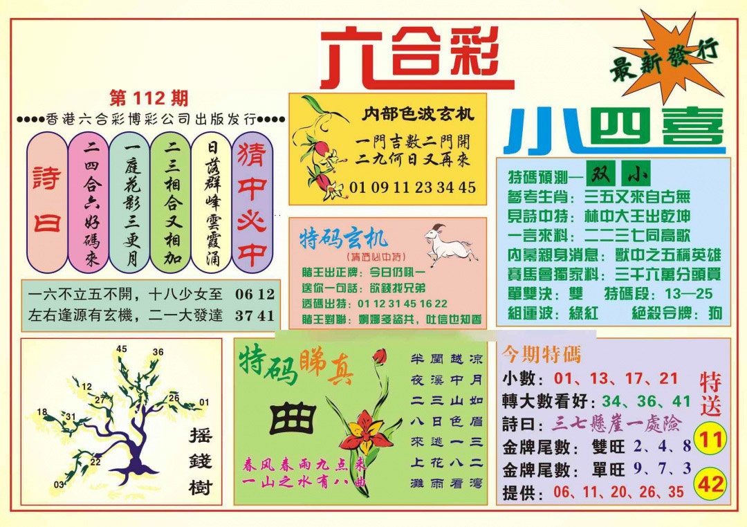 六合彩112期香港小四喜(新图)