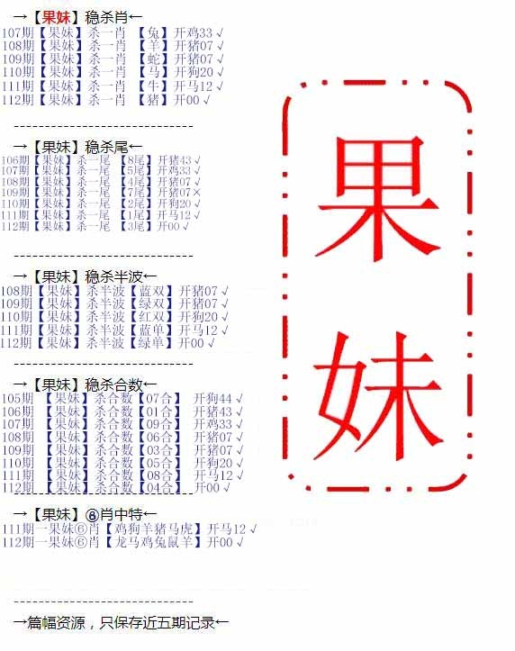 六合彩112期果妹心水