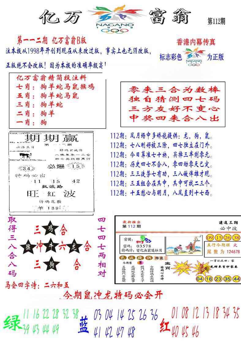 六合彩112期亿万富翁B