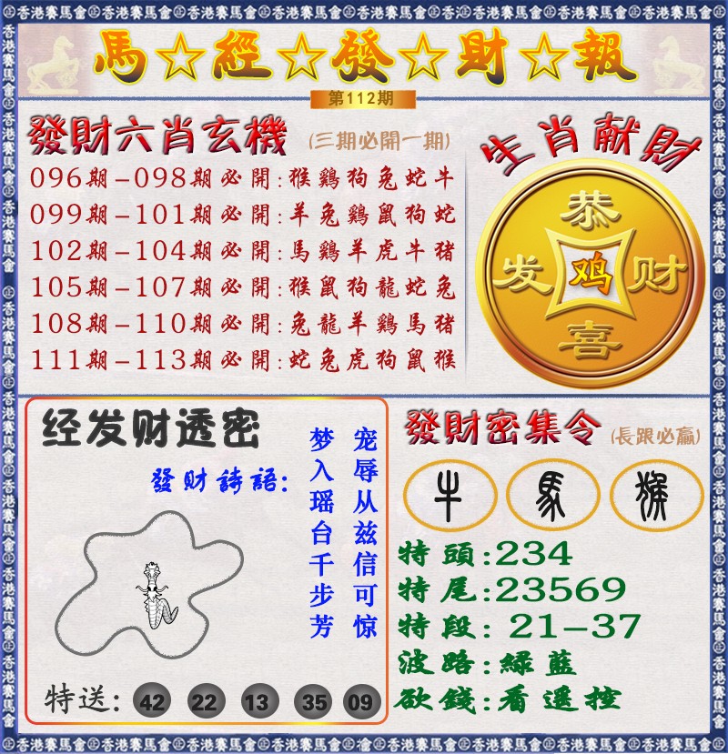 六合彩112期马经发财报（荐）