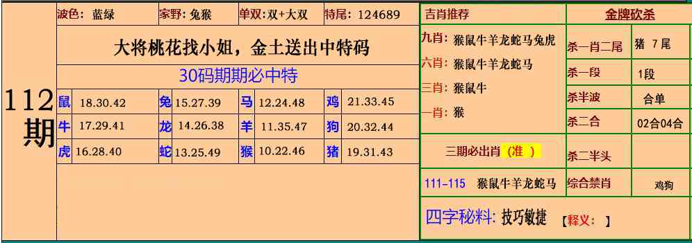 六合彩112期小鱼儿30码期期中