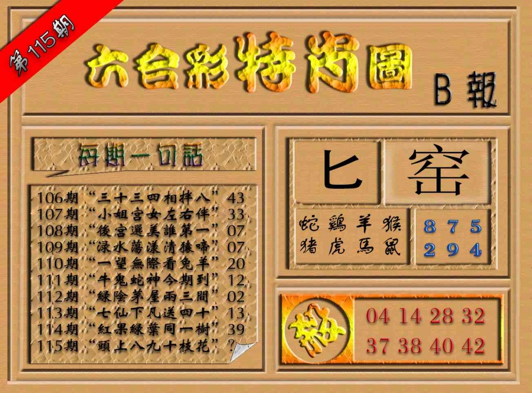 六合彩115期六合彩特肖图（B报）