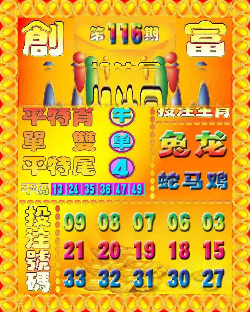 六合彩116期创富投注图