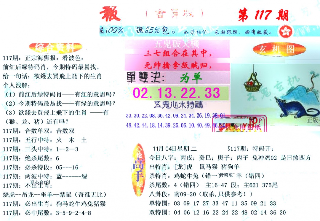 六合彩117期新五鬼玄机