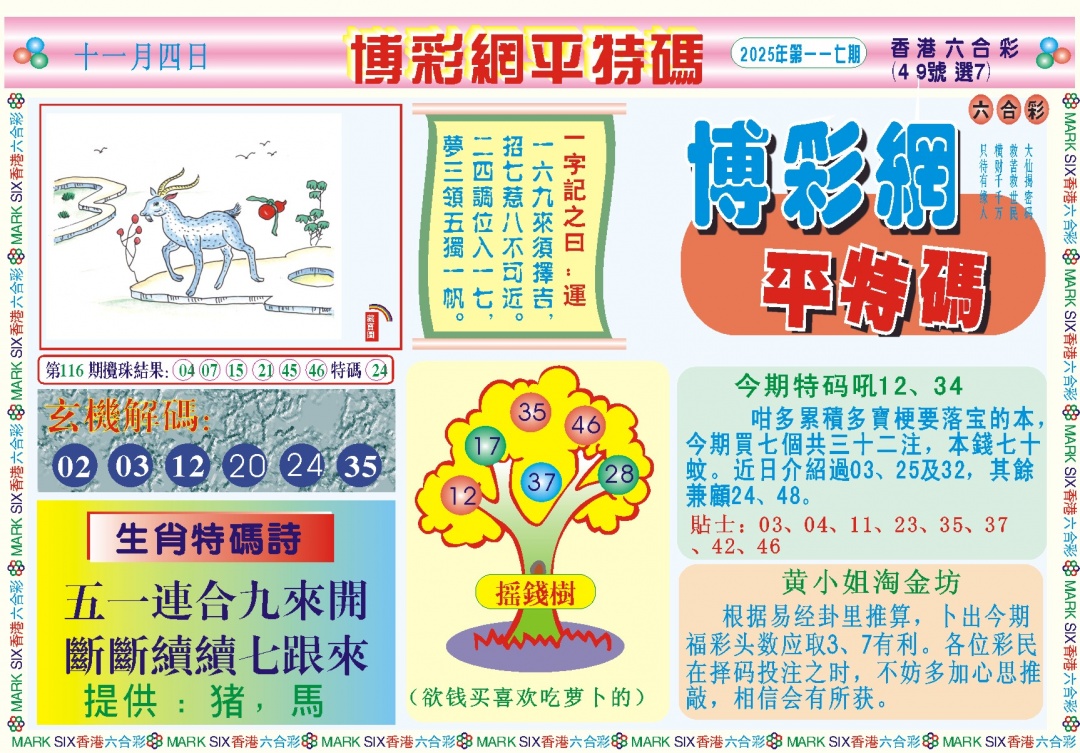 六合彩117期博彩网平特报记录