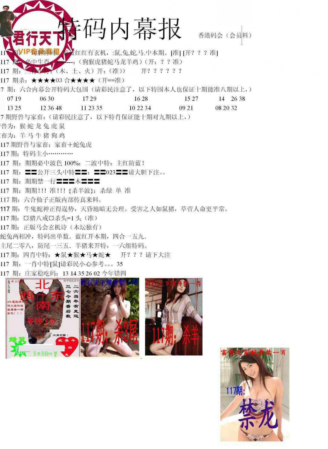 六合彩117期特码内幕报